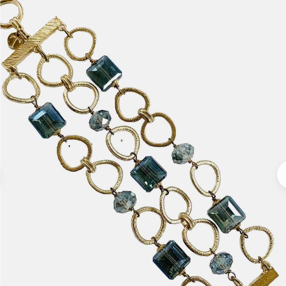 Talbots Gold Multi Strand Bracelet with Faceted Blue Glass Beads